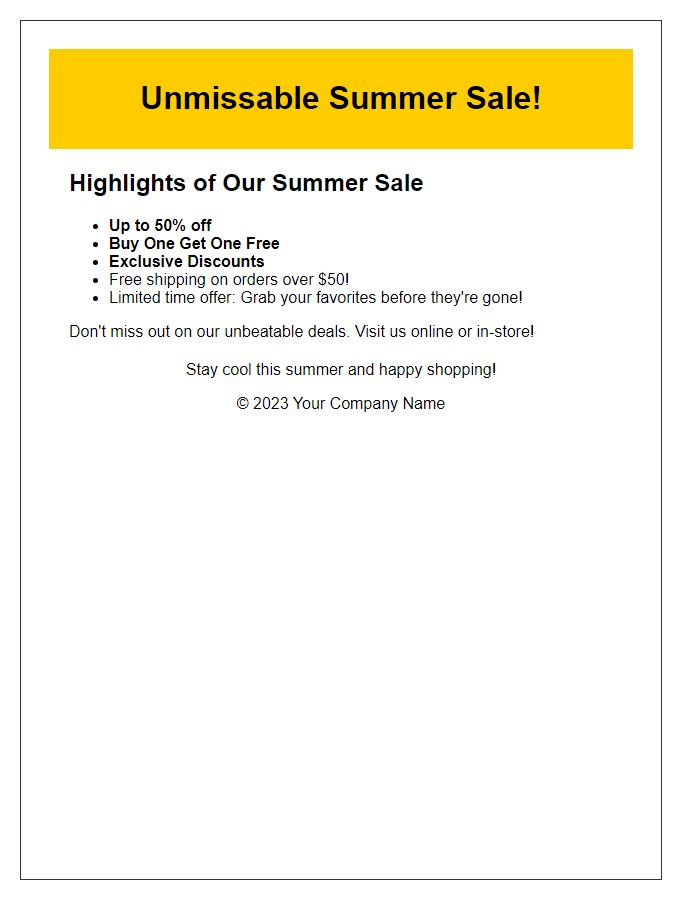 Letter template of Unmissable Summer Sale Highlights