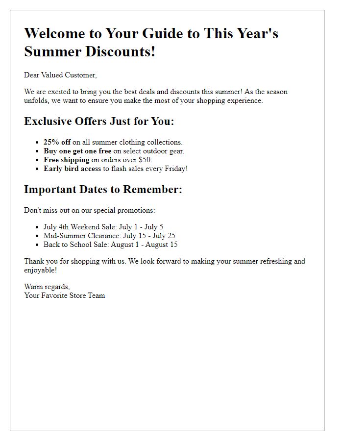 Letter template of Your Guide to This Years Summer Discounts