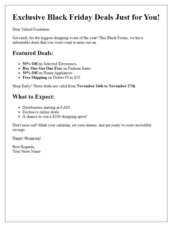 Letter template of Black Friday Deals You Can't Miss