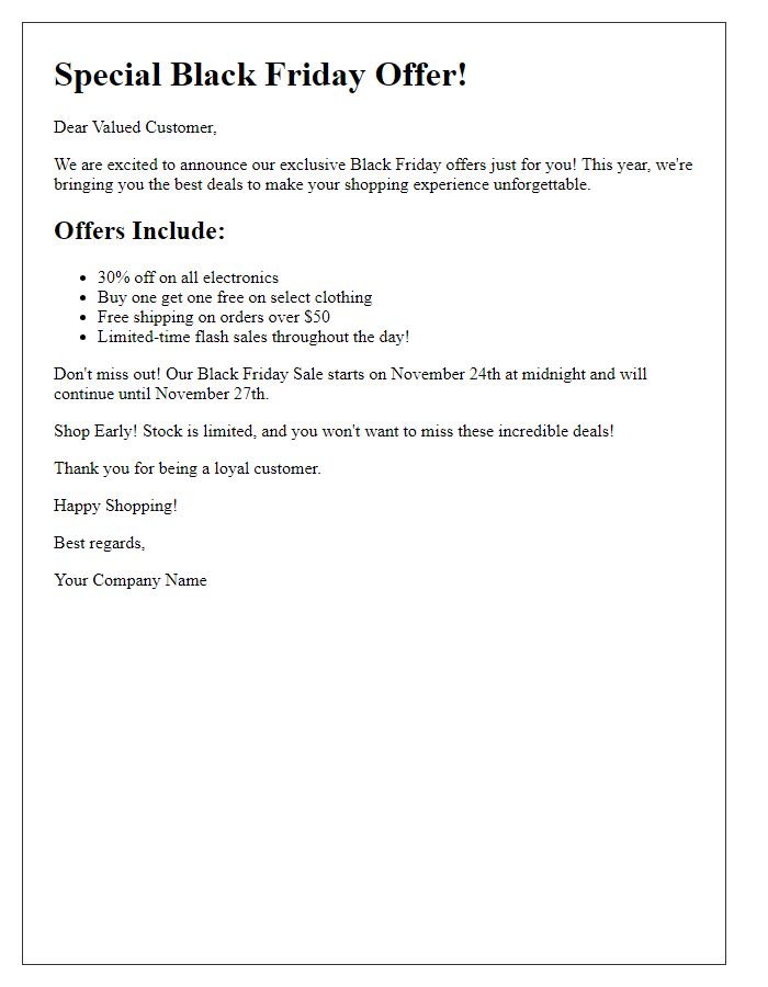 Letter template of Black Friday Special Offer Notification