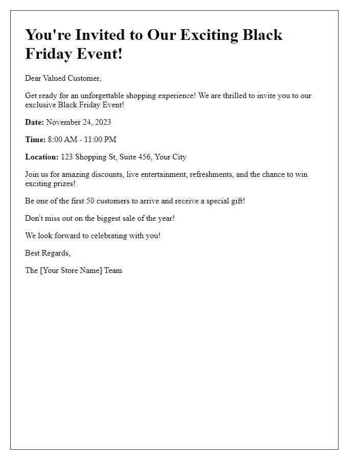 Letter template of Exciting Black Friday Event Invitation