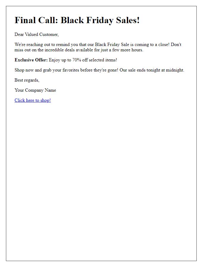 Letter template of Final Call for Black Friday Sales