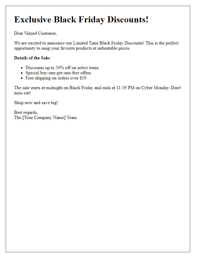 Letter template of Limited Time Black Friday Discounts