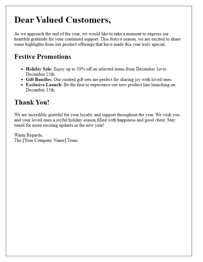 Letter template of year-end festivities and product highlights
