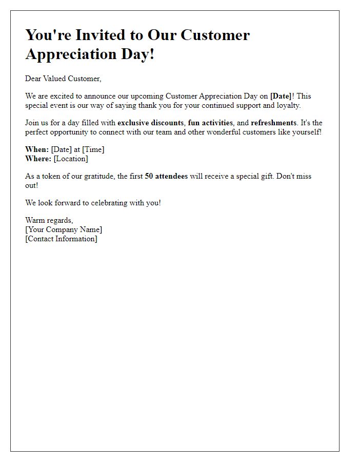 Letter template of customer appreciation day to foster increased attendance.