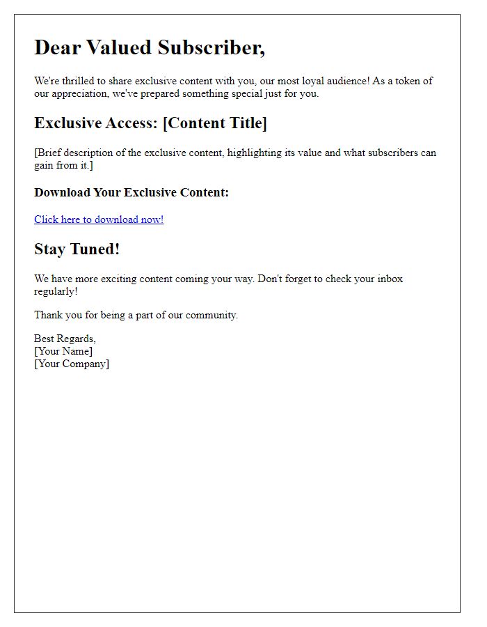 Letter template of exclusive content for email subscribers