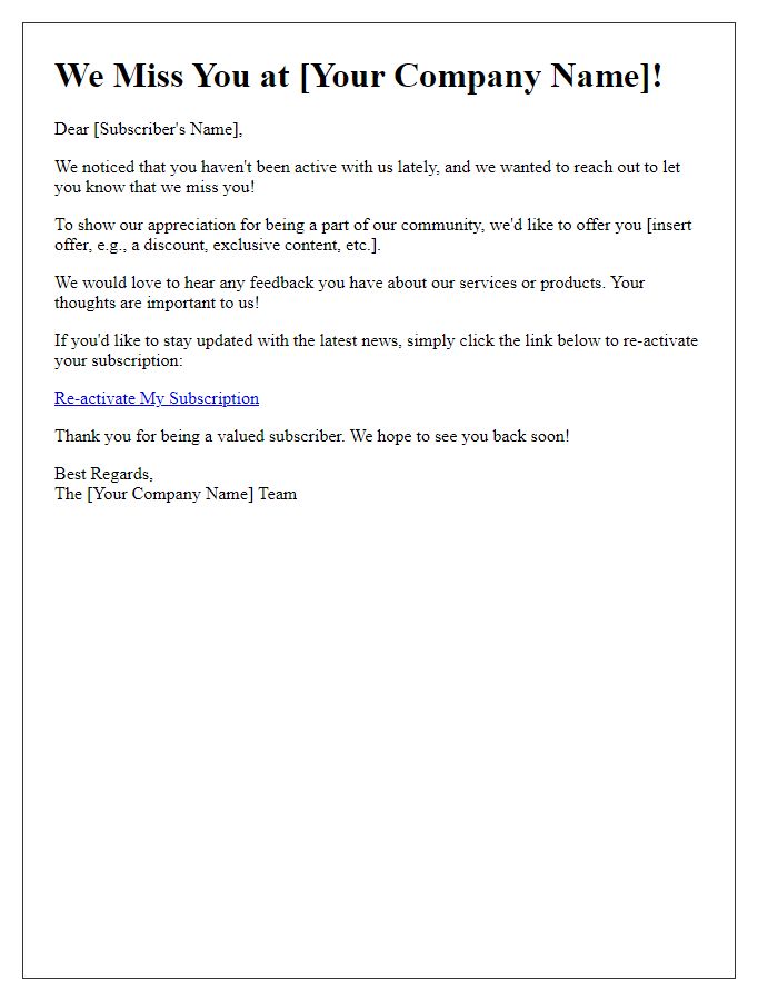 Letter template of re-engagement for inactive subscribers