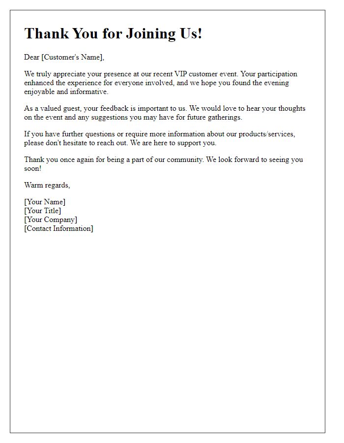 Letter template of follow-up after a VIP customer event