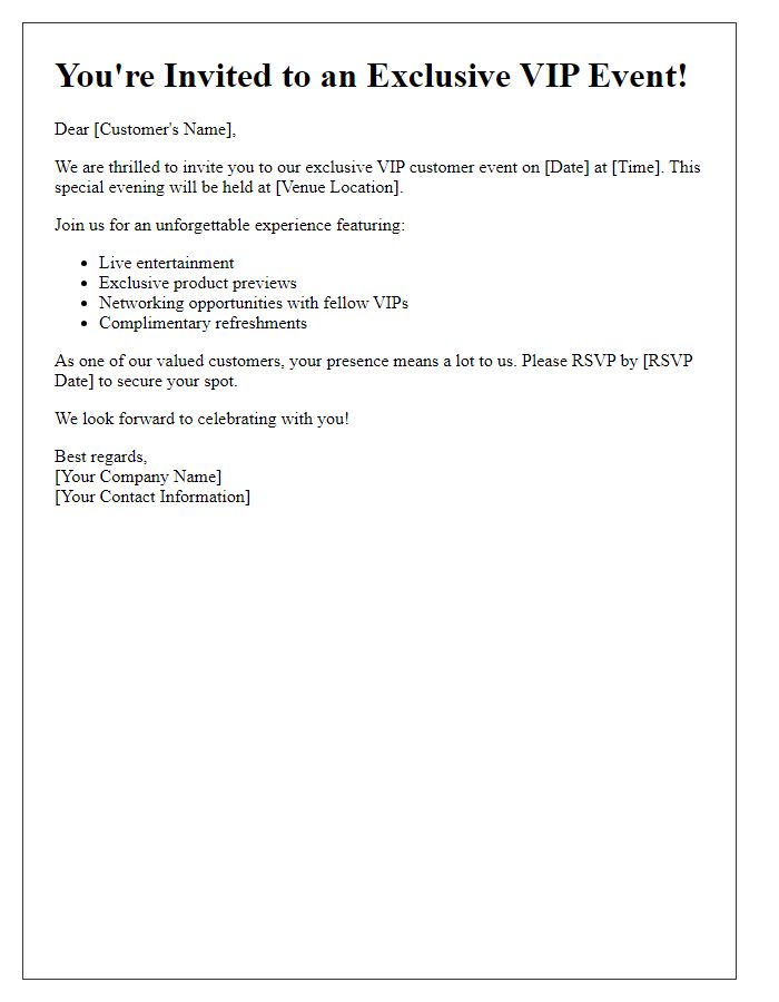 Letter template of invitation to an exclusive VIP customer event