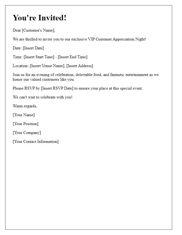 Letter template of personalized invite for a VIP customer appreciation night