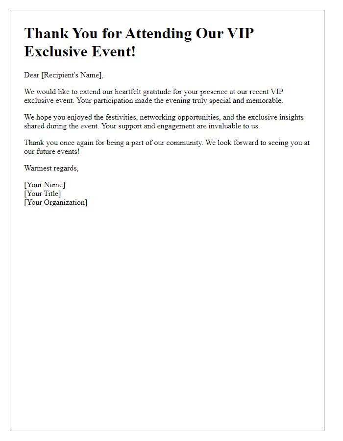 Letter template of special thank you for attending our VIP exclusive event