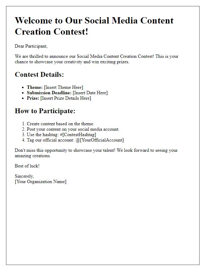 Letter template of social media content creation contest