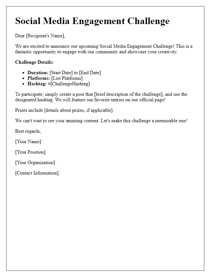 Letter template of social media engagement challenge