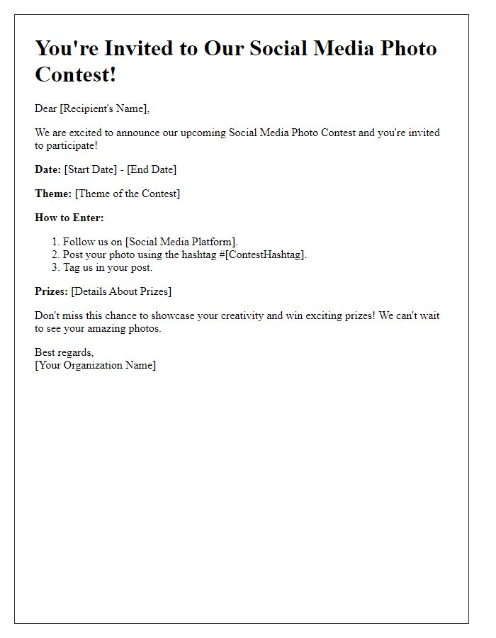 Letter template of social media photo contest invitation