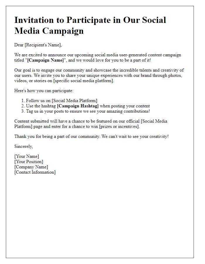 Letter template of social media user-generated content campaign