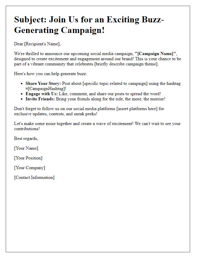 Letter template of buzz-generating social media campaign