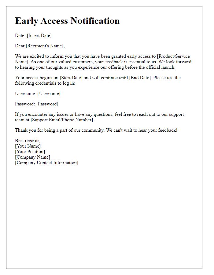 Letter template of early access notification