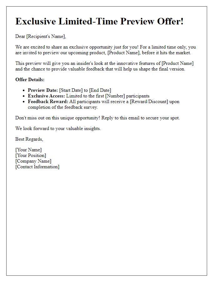 Letter template of limited-time preview offer