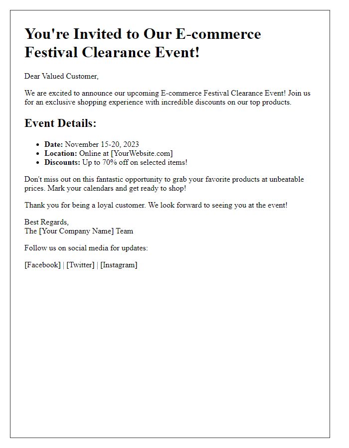 Letter template of e-commerce festival clearance event