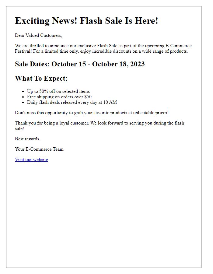 Letter template of e-commerce festival flash sale announcement