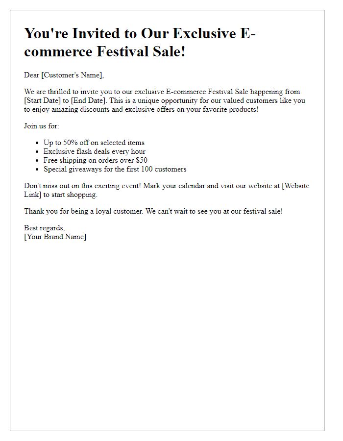 Letter template of exclusive e-commerce festival sale invitation