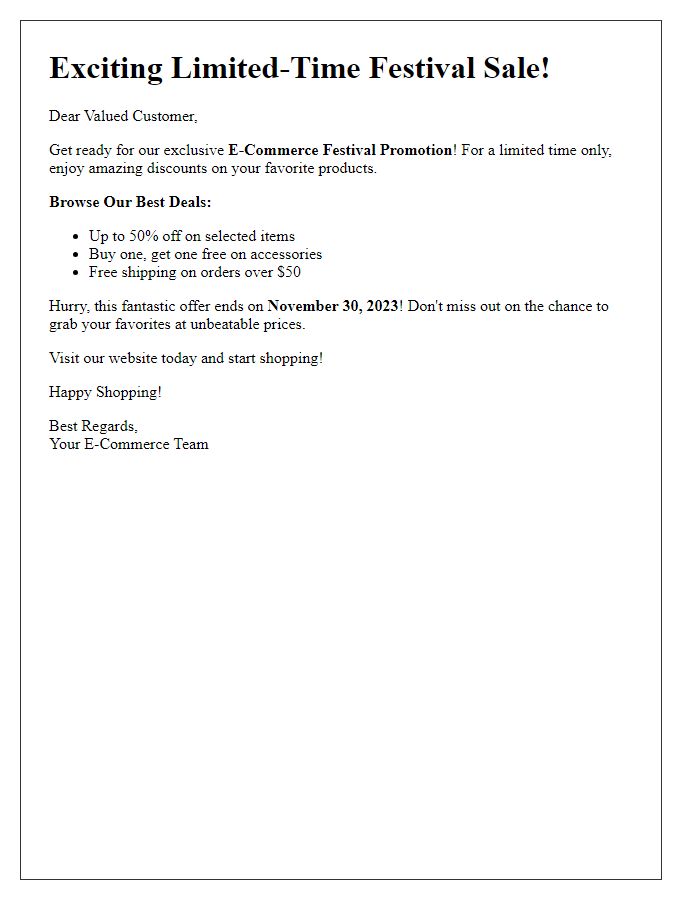 Letter template of limited-time e-commerce festival promotion