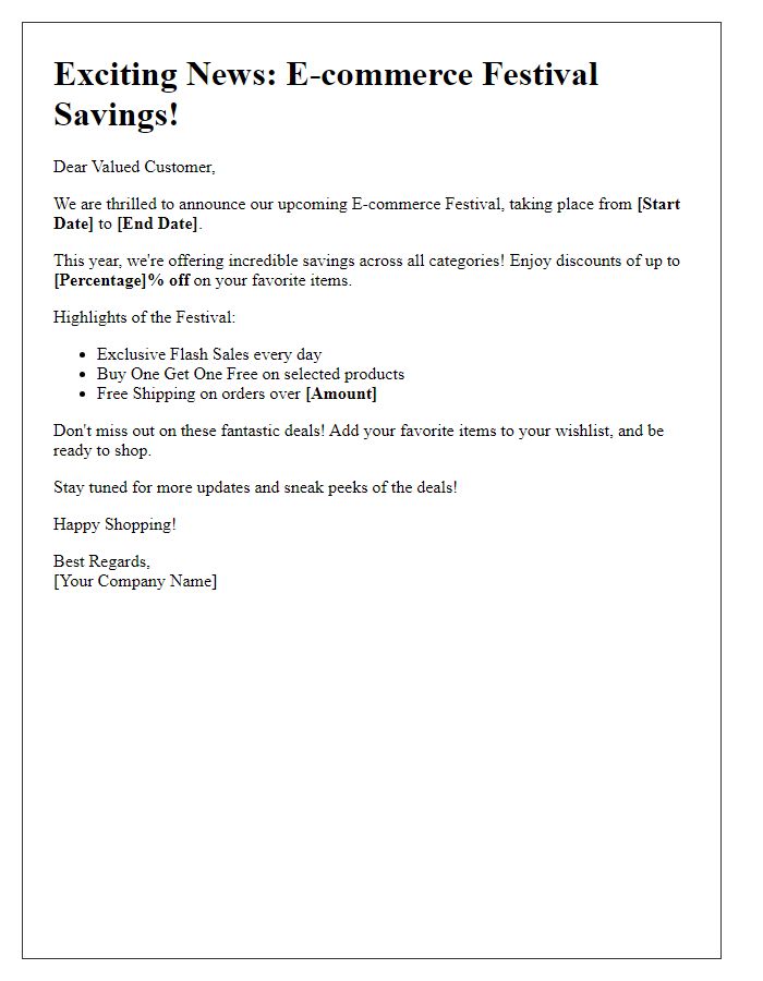 Letter template of upcoming e-commerce festival savings