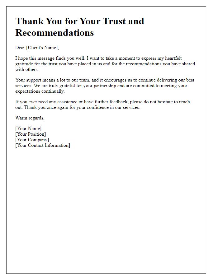 Letter template of gratitude to clients for their recommendations