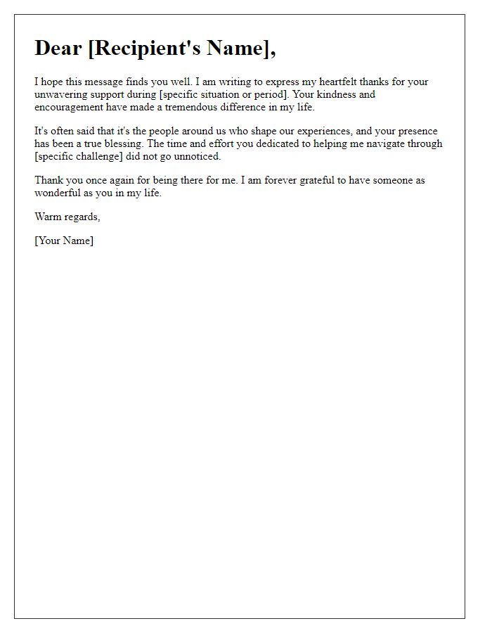 Letter template of heartfelt thanks for your support