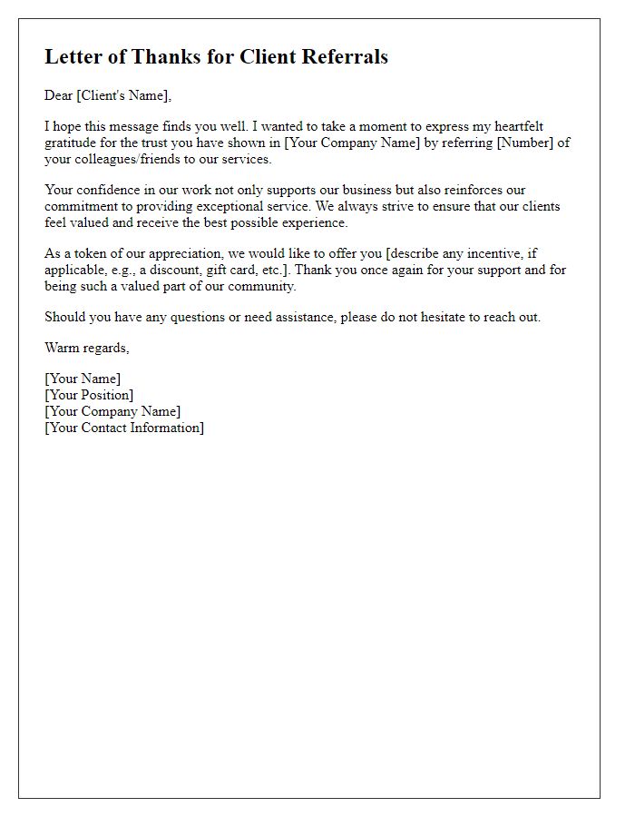 Letter template of sincere thanks for client referrals