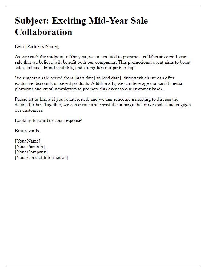 Letter template of collaborative mid-year sale with partners