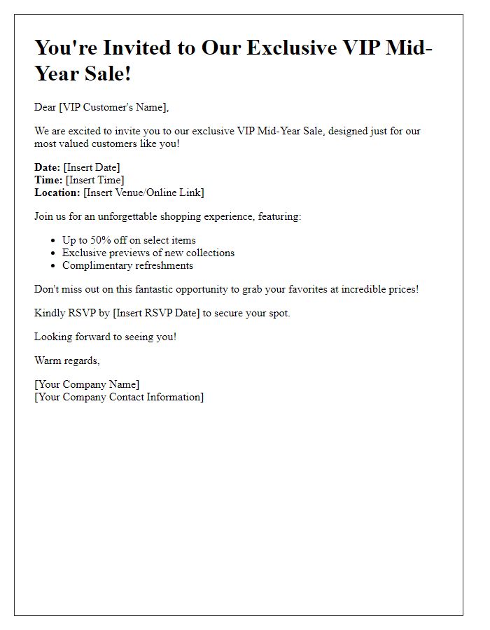 Letter template of VIP mid-year sale invitation