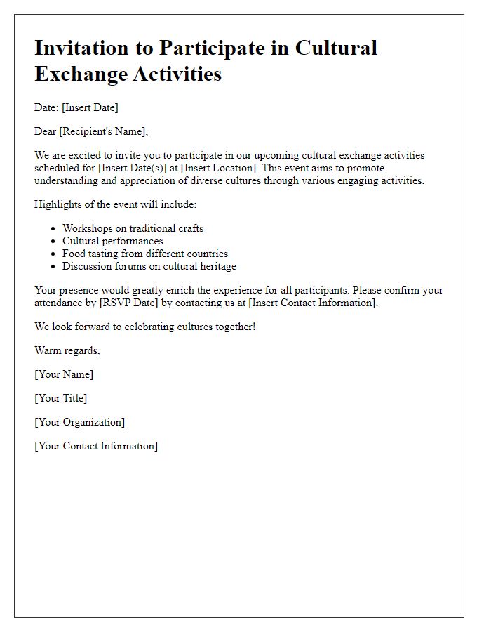 Letter template of invitation letters for cultural exchange activities