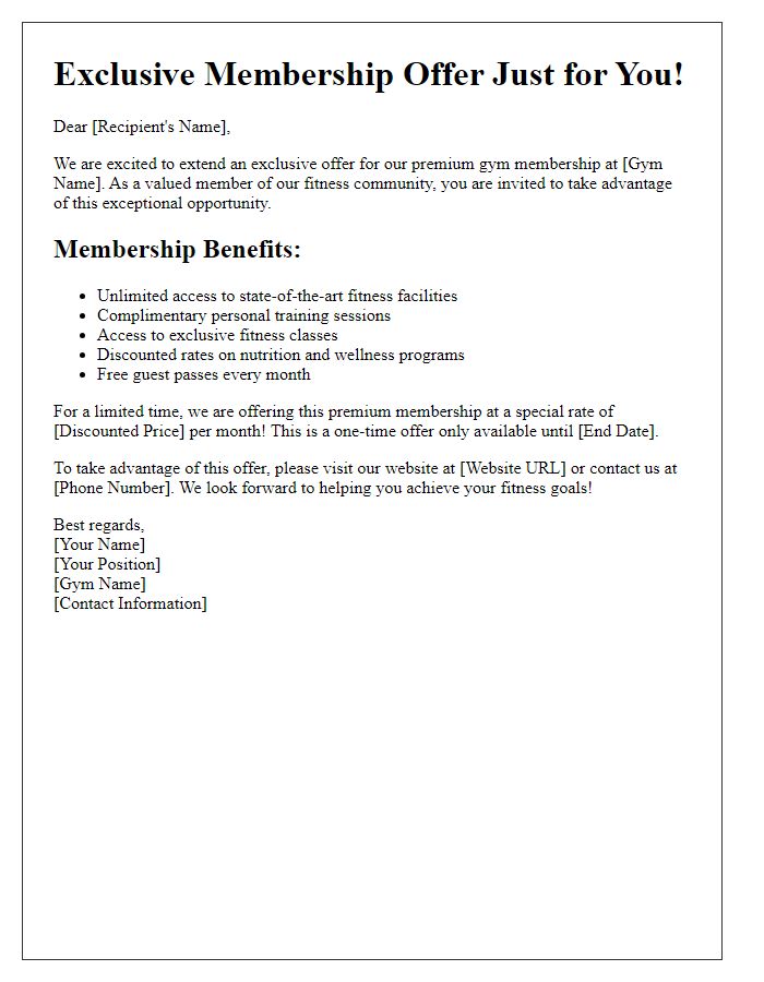 Letter template of exclusive gym membership offer