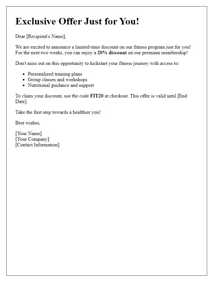 Letter template of limited-time fitness program discount