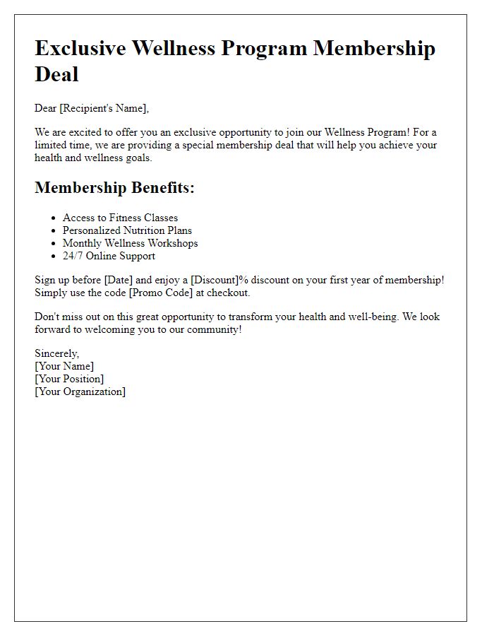 Letter template of wellness program membership deal