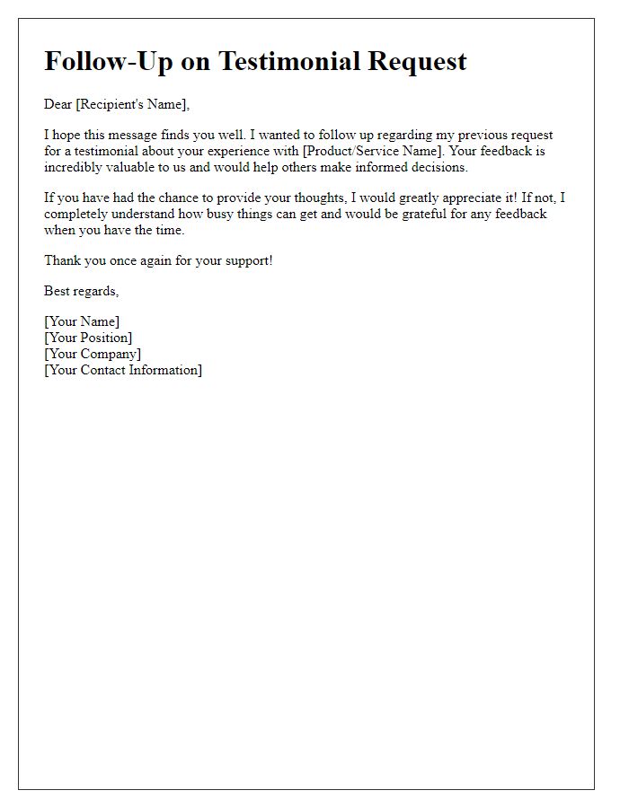 Letter template of follow-up for testimonial request