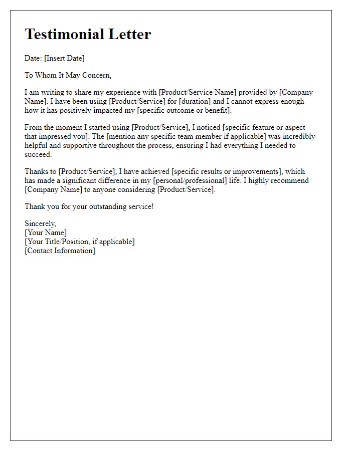 Letter template of personalized testimonial approach