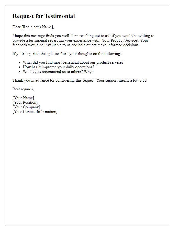 Letter template of testimonial request for feedback