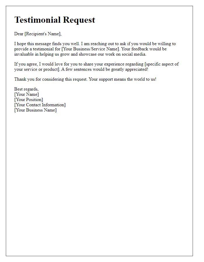 Letter template of testimonial request for social media