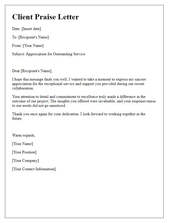 Letter template of Client Praise