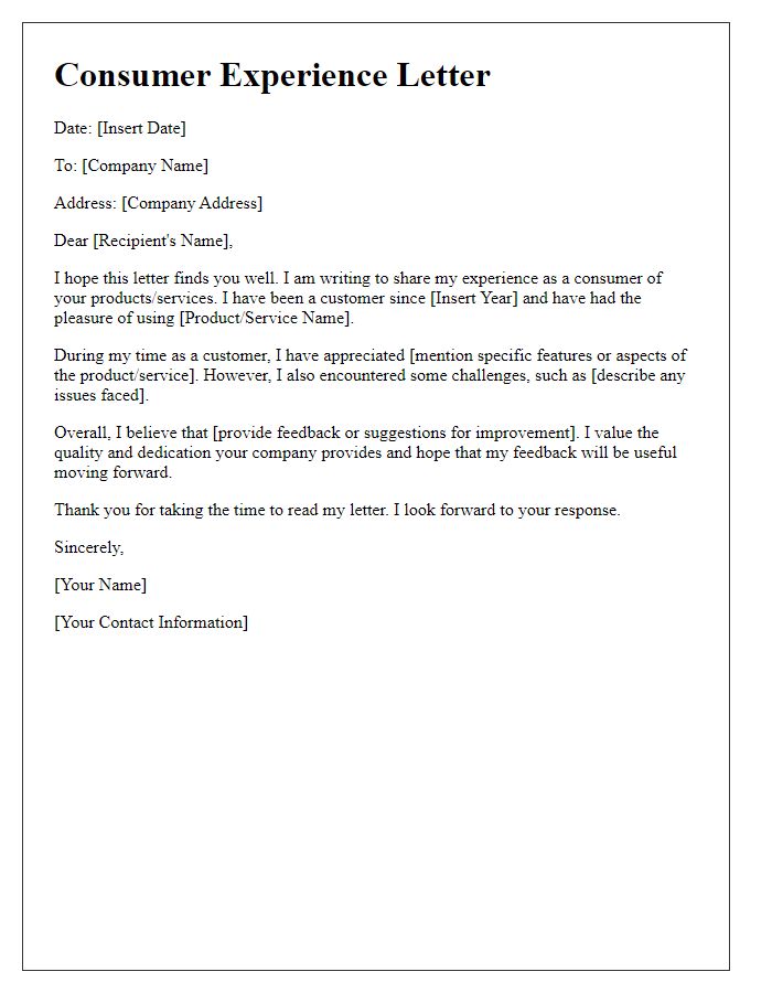 Letter template of Consumer Experiences