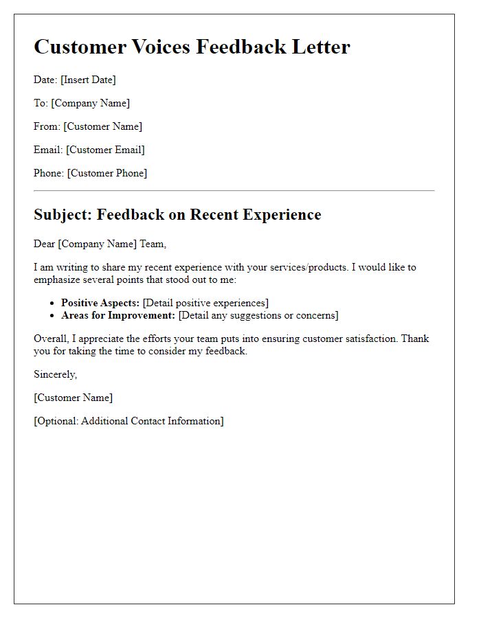 Letter template of Customer Voices