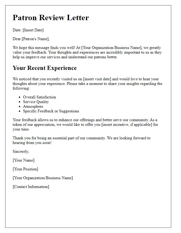 Letter template of Patron Reviews