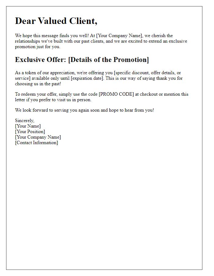 Letter template of exclusive promotion for past clients