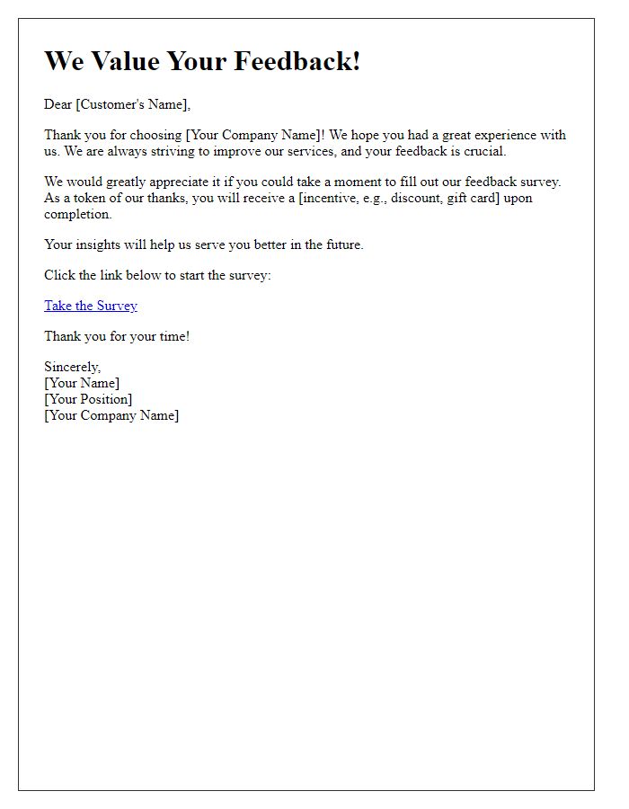 Letter template of feedback request with incentive to return