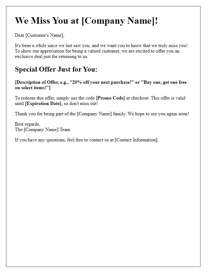 Letter template of re-engagement campaign for special offers