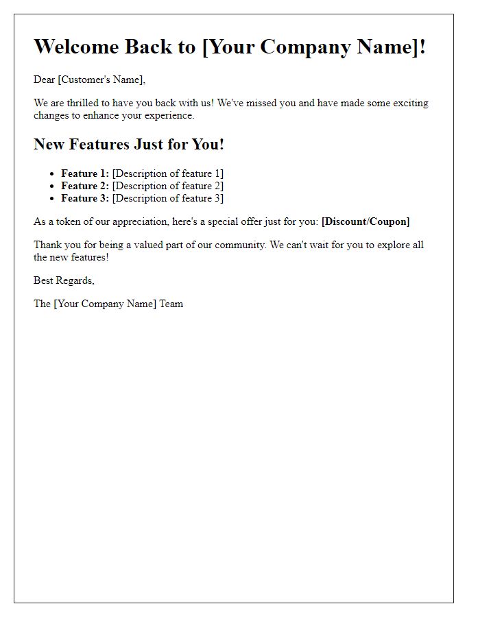 Letter template of welcome back campaign with new features