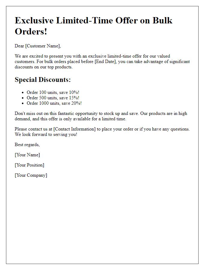 Letter template of limited-time offers for bulk orders.