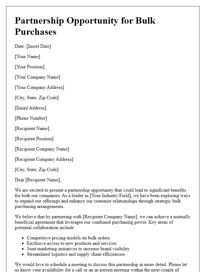 Letter template of outlining partnership opportunities for bulk purchases.